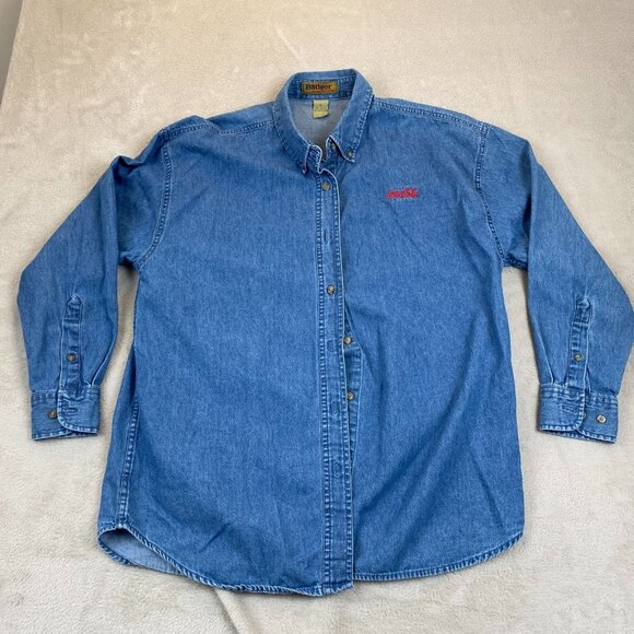 Coca-Cola Mens Chambray Shirt Large Long Sleeve Button Down - Picture 8 of 9